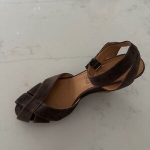 Vintage Suede Salvatore Ferragamo Peep Toe Wedges